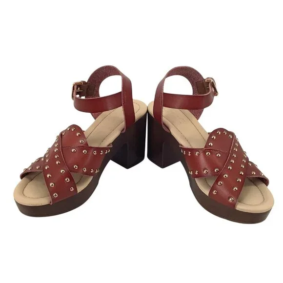 C Comfort Studded Leather Platform Sandals With Ankle Strap - Size 8 - Picture 5 of 8